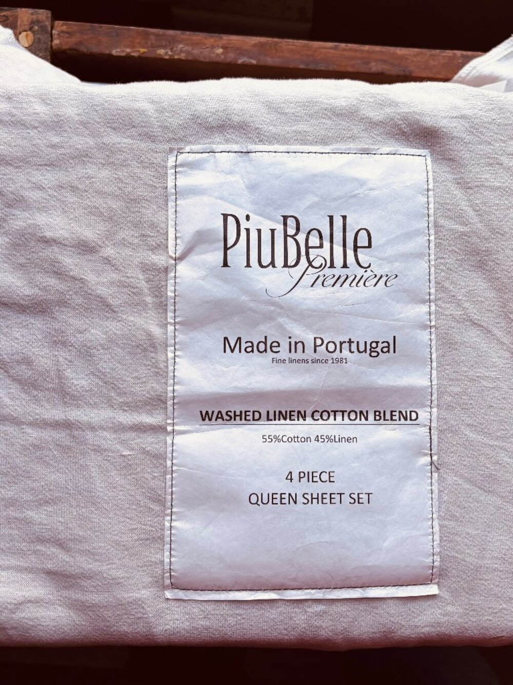 PiuBelle Premiere QUEEN Size Cotton/Linen Blend Sheet Set LIGHT GRAY